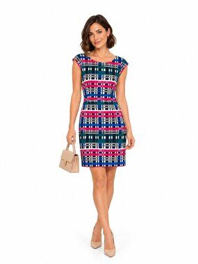 Banana Republic Multicolor Plaid Sheath Pencil Dress Cap Sleeve Size 8